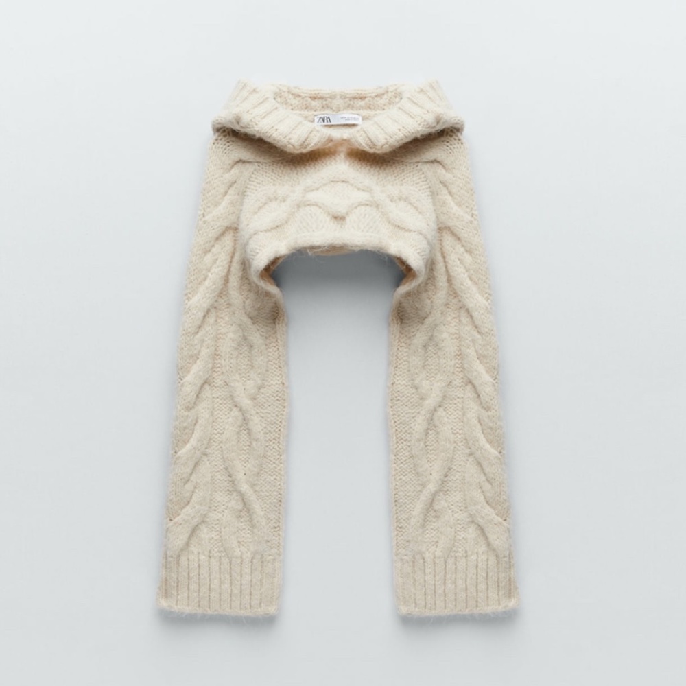 Zara Cable Knit Cropped Hoodie